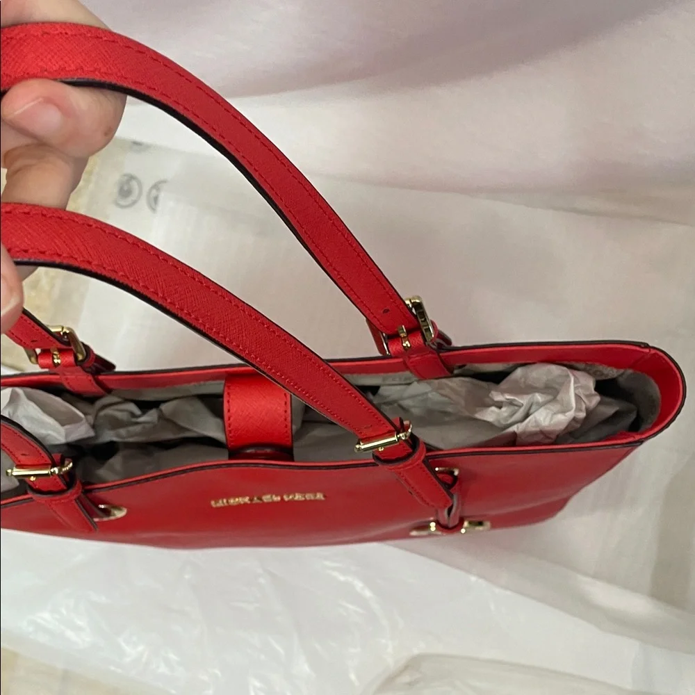 Michael Kors Vibrant cherry Red Tote gold hardware large purse